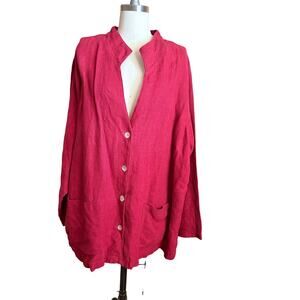 Isabella Bird Red Linen Jacket Lagenlook Button Front Oversized Artsy Large